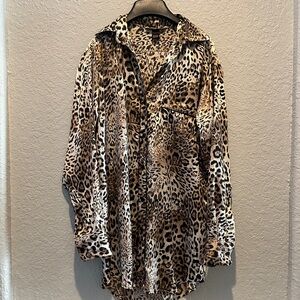 Leopard Print Button-Up Sleep shirt